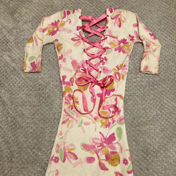 JOYCE LESLIE FLORAL 3/4 SLEEVE BODYCON LACE UP BACK DRESS size S - Picture 4 of 4